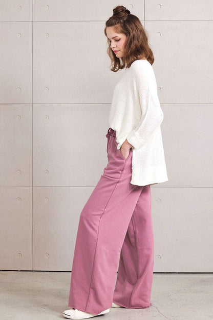Plus Ruffle Wide Leg Fray Hem Sweatpants
