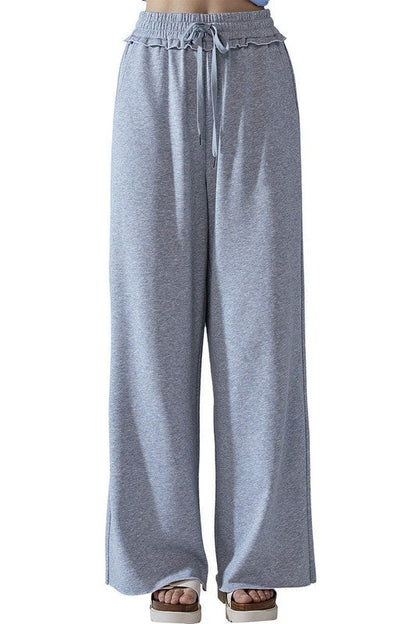 Plus Ruffle Wide Leg Fray Hem Sweatpants