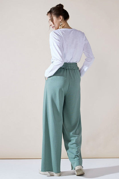 Plus Ruffle Wide Leg Fray Hem Sweatpants