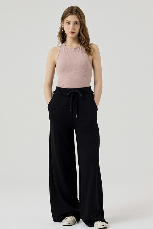 Plus Ruffle Wide Leg Fray Hem Sweatpants