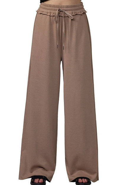 Plus Ruffle Wide Leg Fray Hem Sweatpants