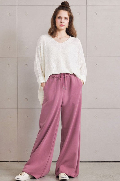 Plus Ruffle Wide Leg Fray Hem Sweatpants