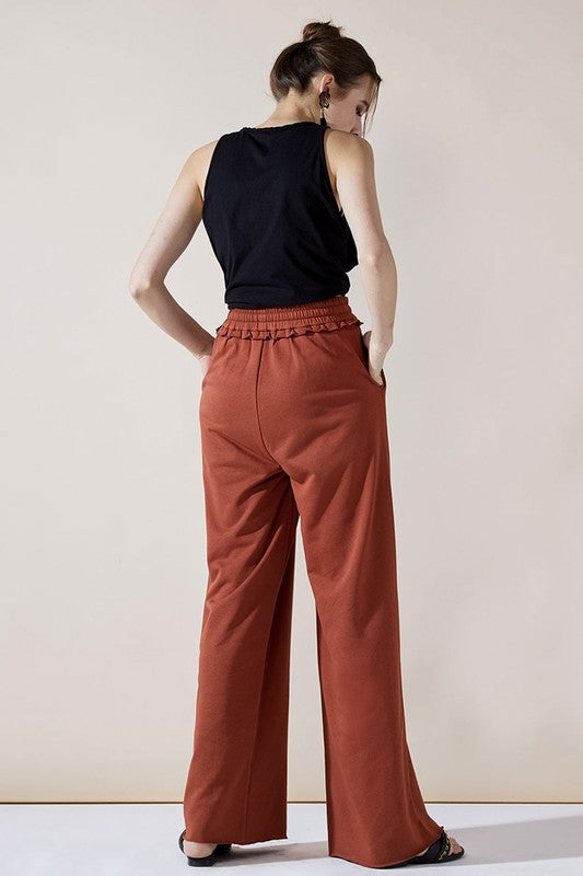 Plus Ruffle Wide Leg Fray Hem Sweatpants