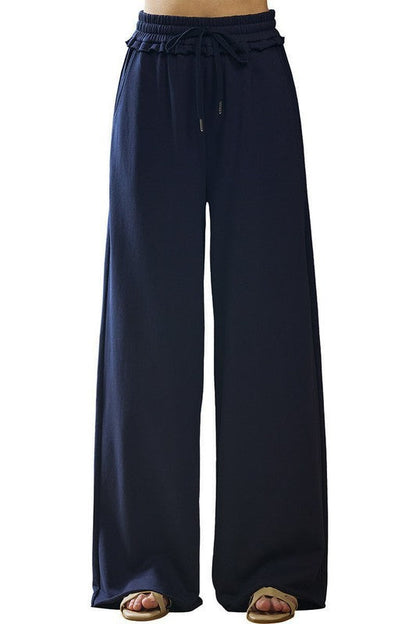 Plus Ruffle Wide Leg Fray Hem Sweatpants