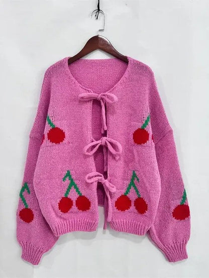 Miss Sparkling |Front Tie Cherry Cardigan