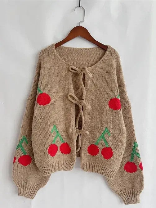 Miss Sparkling |Front Tie Cherry Cardigan