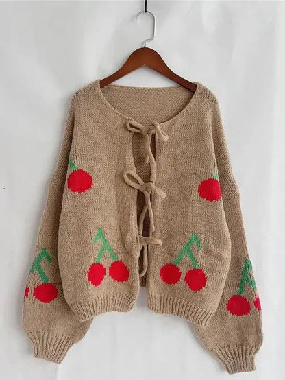 Miss Sparkling |Front Tie Cherry Cardigan