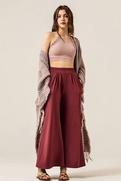 Plus Stretch Yoga Knit Wide Leg Palazzo Pants