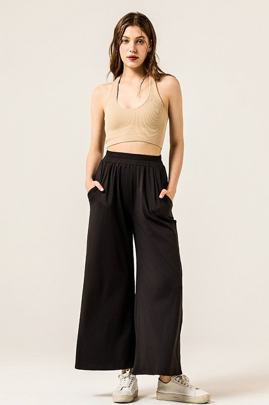 Plus Stretch Yoga Knit Wide Leg Palazzo Pants
