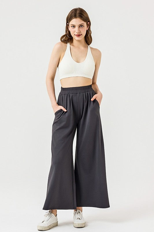 Plus Stretch Yoga Knit Wide Leg Palazzo Pants