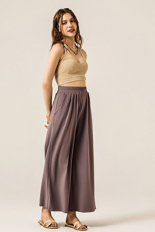 Plus Stretch Yoga Knit Wide Leg Palazzo Pants