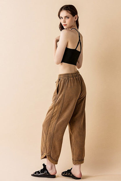 Plus Dolphin Tail Wide Leg Mineral Washed Pants