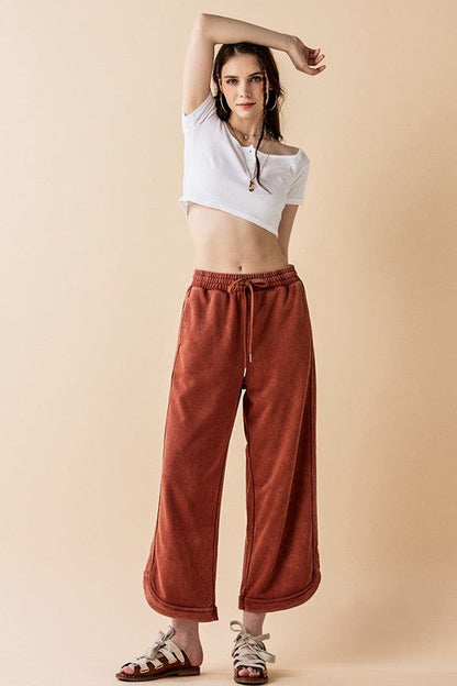 Plus Dolphin Tail Wide Leg Mineral Washed Pants