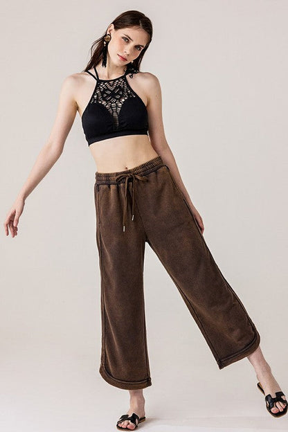 Plus Dolphin Tail Wide Leg Mineral Washed Pants