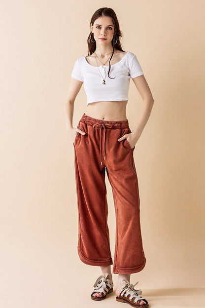 Plus Dolphin Tail Wide Leg Mineral Washed Pants