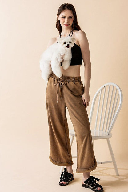 Plus Dolphin Tail Wide Leg Mineral Washed Pants