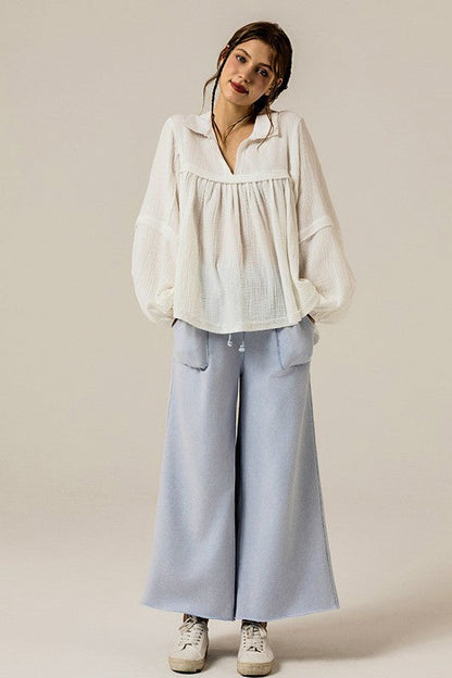 Plus Washed Raw-Edges Outline Pockets Pants