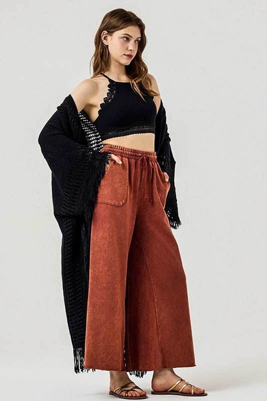 Plus Washed Raw-Edges Outline Pockets Pants