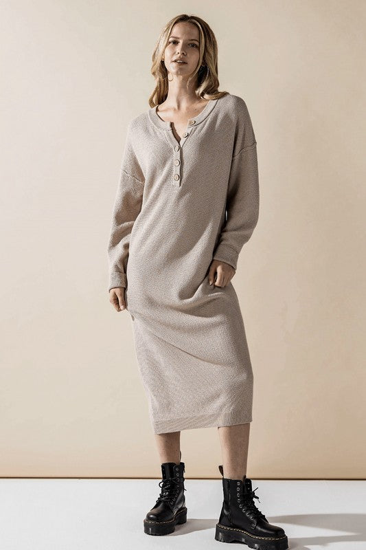 Plus Comfy Button-front Soft Sweater Midi Dress