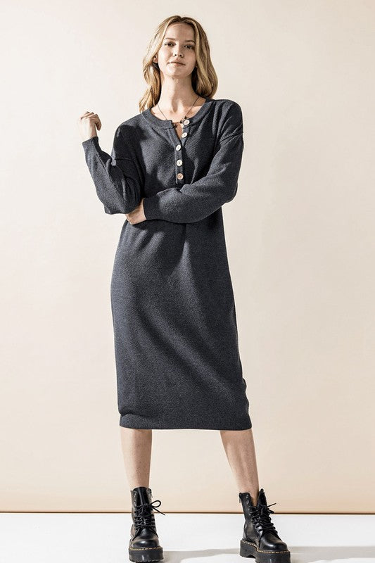 Plus Comfy Button-front Soft Sweater Midi Dress