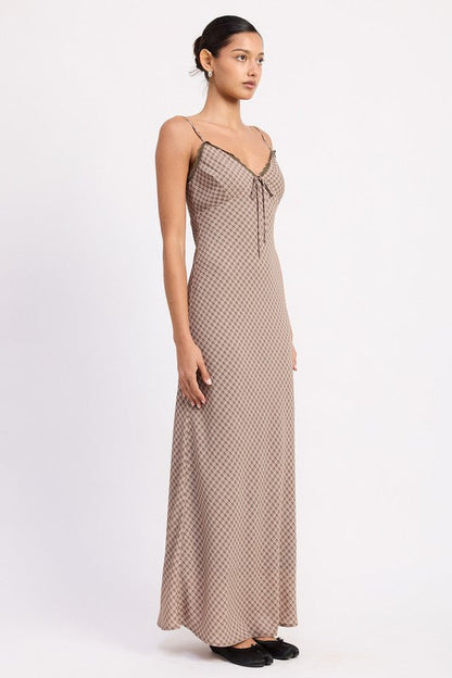Emory Park Bias Cut Flared Maxi Dress with Lace Trim