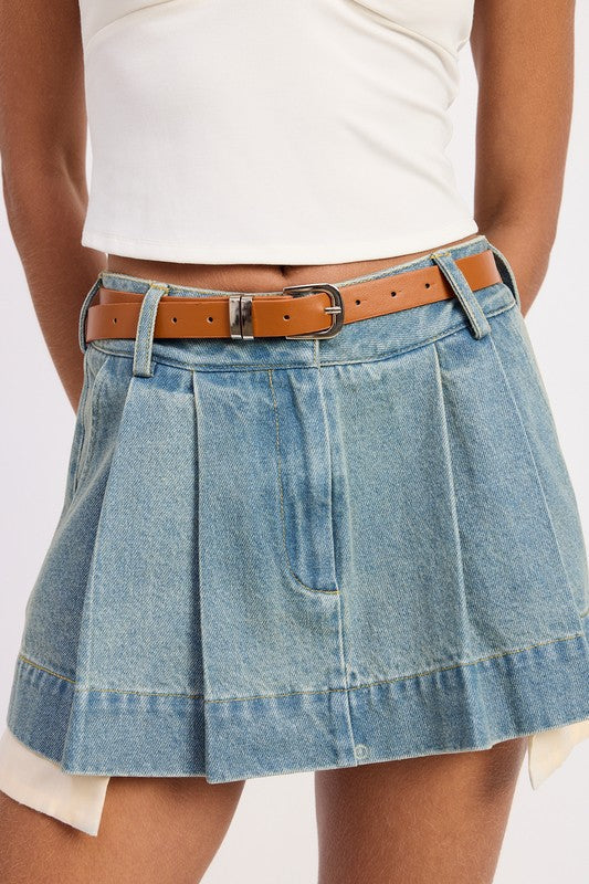 Emory Park Pleated Denim Mini Skirt