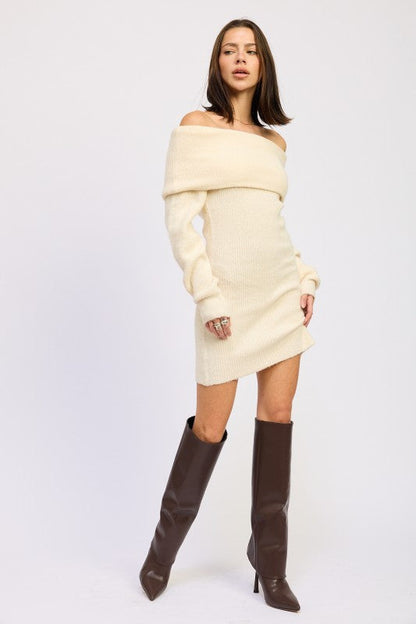 Emory Park Long Sleeve Off Shoulder Mini Knit Dress