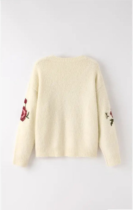 Miss Sparkling |Floral Embroidered Knit Sweater