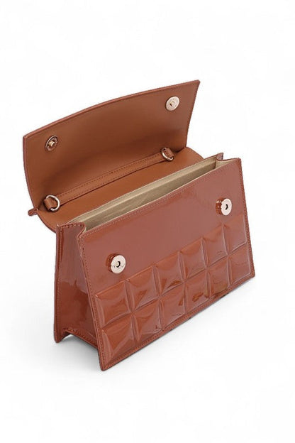 Patent Faux Leather Embossed Top Handle Swing Bag