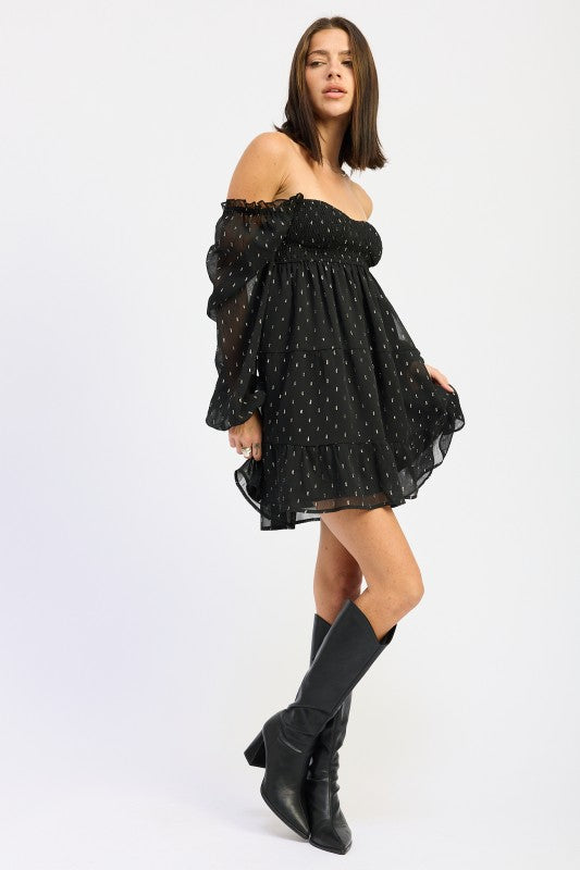 Emory Park Long Sleeve Smocked Baby Doll Mini Dress