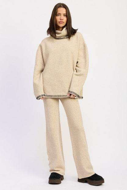 Emory Park Oversized Turtleneck Sweater with Stitching
