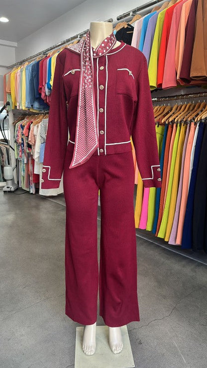 Knit Tailored Ensemble Cardigan & Wide Leg Pants