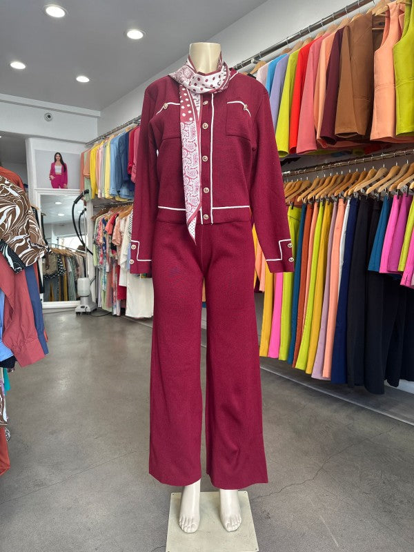 Knit Tailored Ensemble Cardigan & Wide Leg Pants