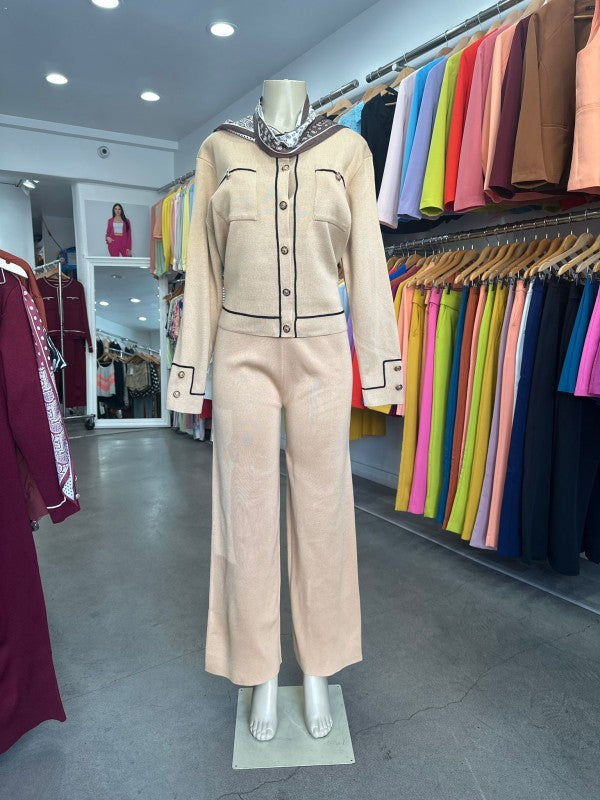 Knit Tailored Ensemble Cardigan & Wide Leg Pants