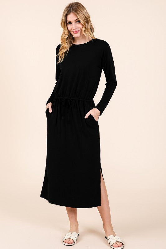 French Terry Midi Skirt with Slit w Pockets