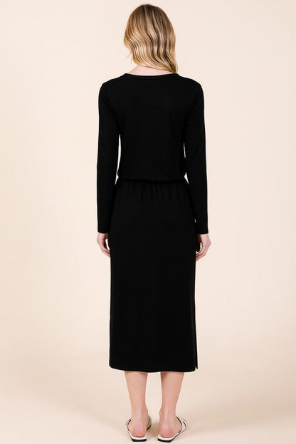 French Terry Midi Skirt with Slit w Pockets