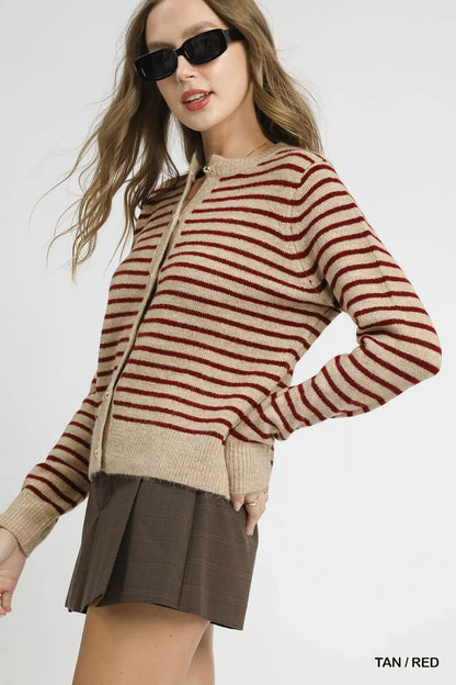 Umgee Striped Button-Up Knit Cardigan