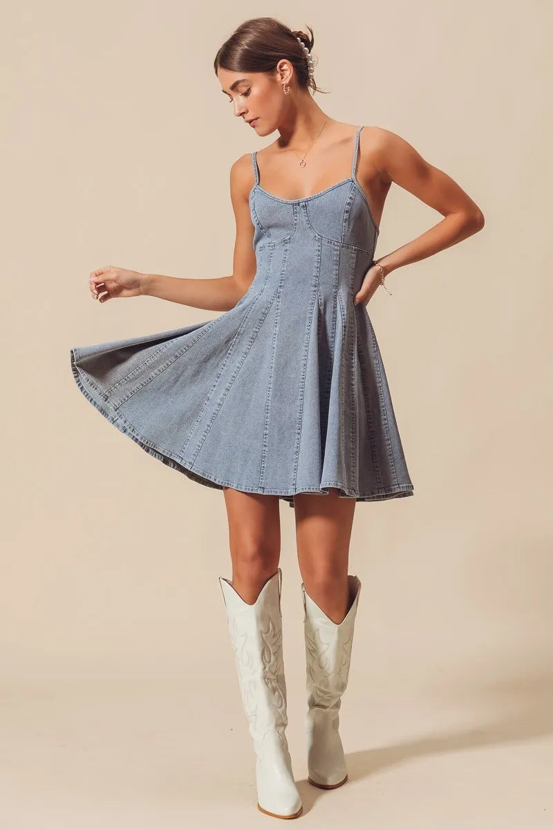 SO ME A Line Fit and Flare Denim Mini Dress