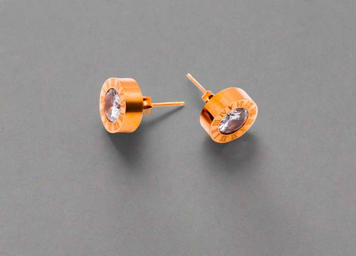 Rosy Luminary Round Earrings – Elegant Rose Gold Jewelry for Women