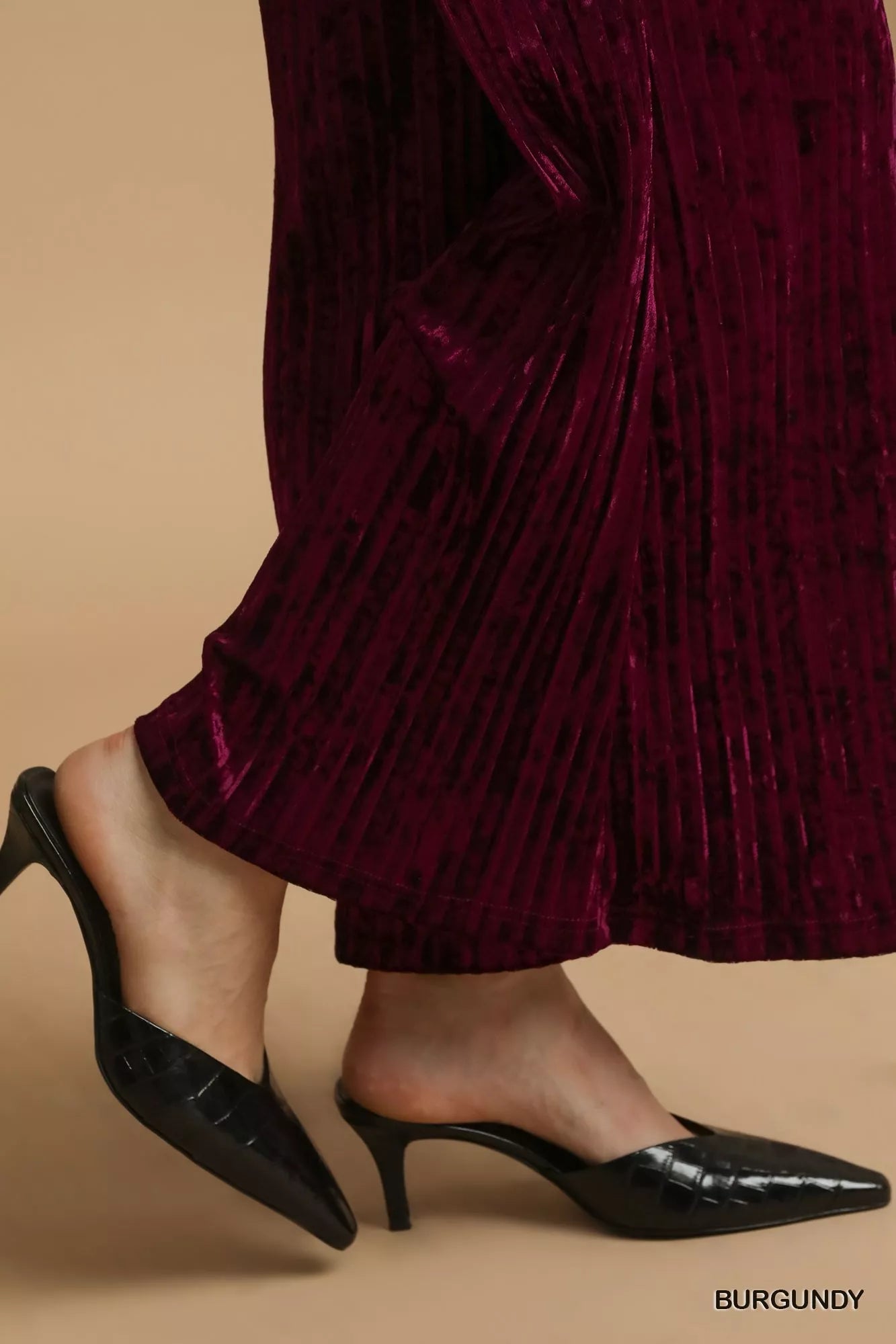 Umgee Velvet Pleated Wide Leg Pants