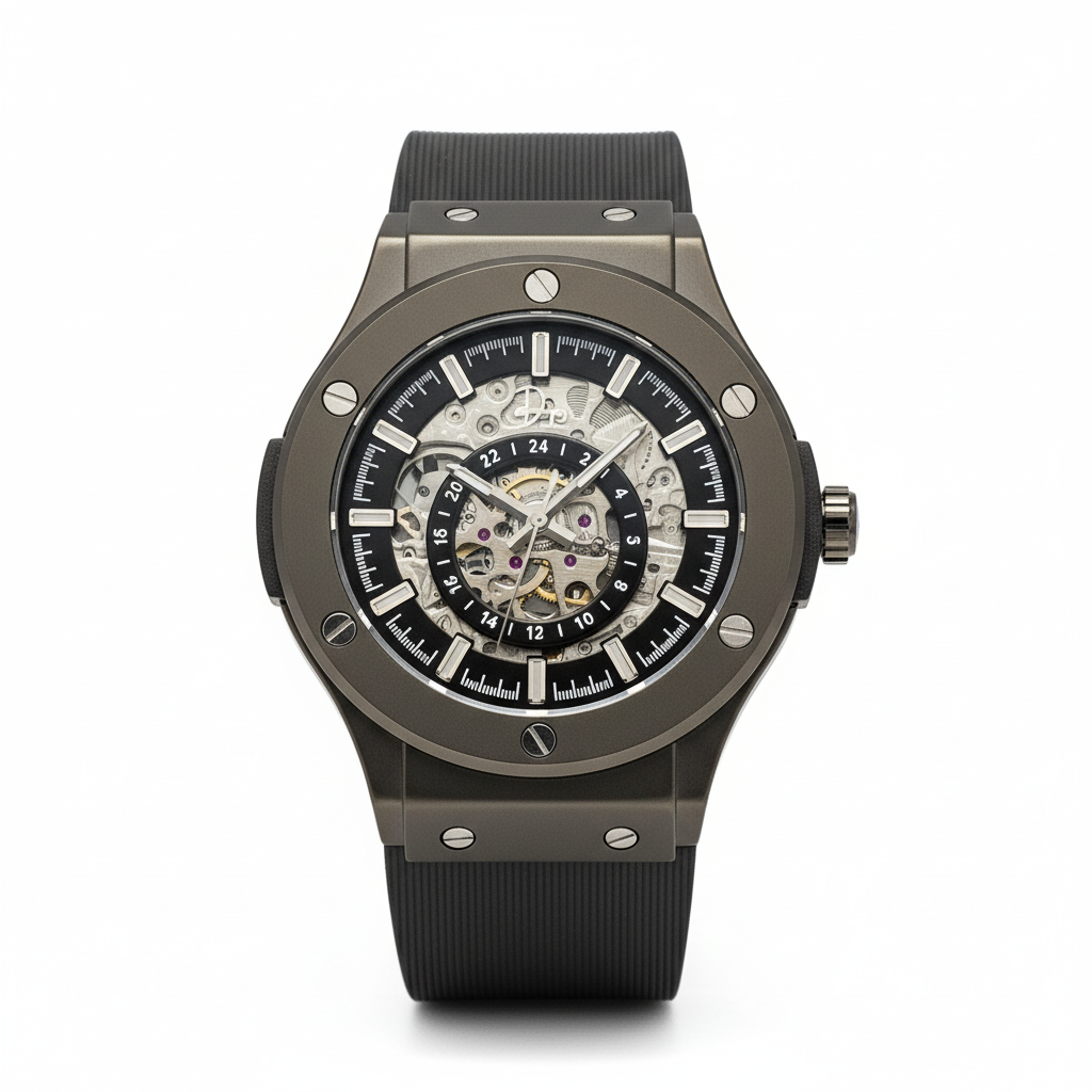 The 199 Gunmetal -Skeleton Automatic Luxury Watch by Dapr