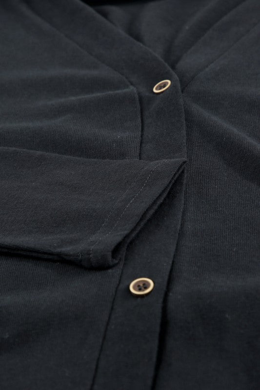 Solid Open-Front Buttoned Cardigan