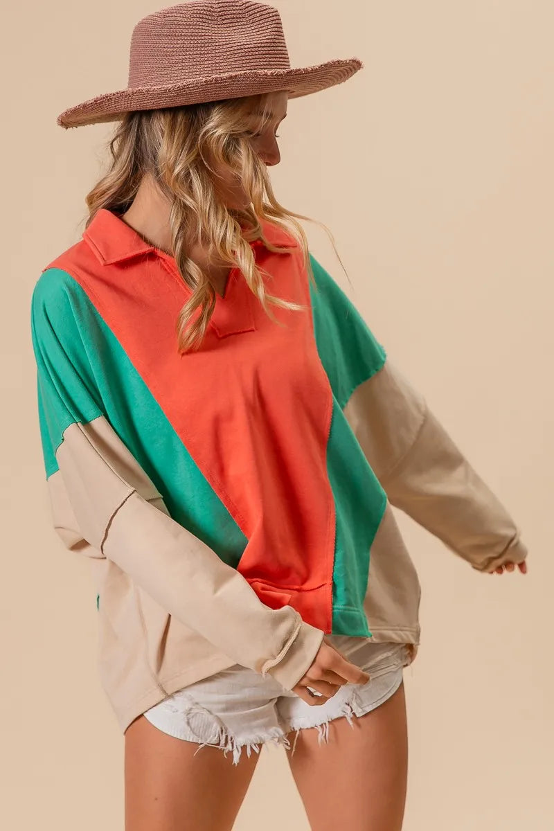 BiBi Colorblock Exposed Seam French Terry Sweatshirt