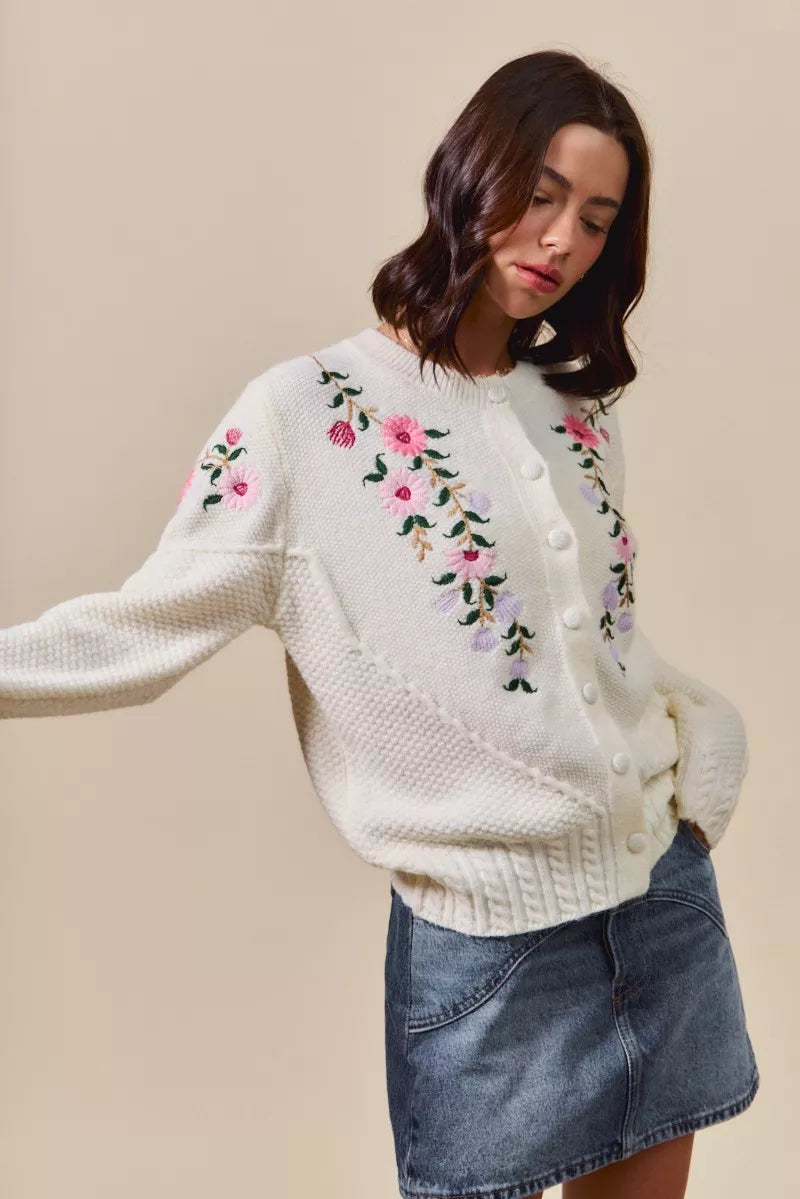 SO ME Floral Embroidered Coquette Sweater Cardigan