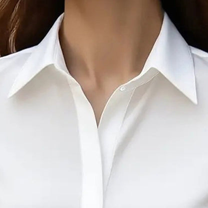 Loose Fit Satin Blouse — V-Neck Long Sleeve Tunic Top for Office & Casual Wear