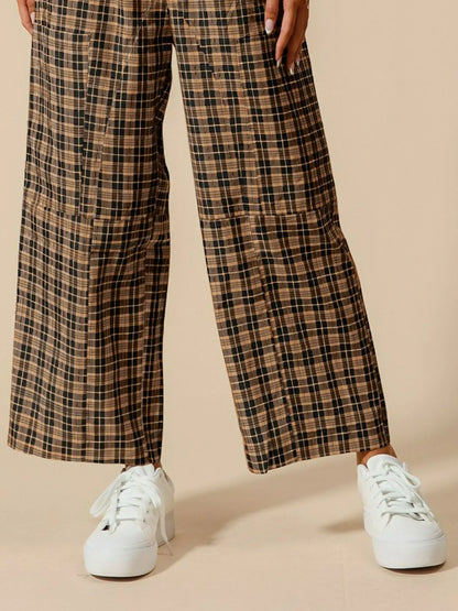 SO ME Check Plaid Wide Leg Pants with Big Patch Pockets