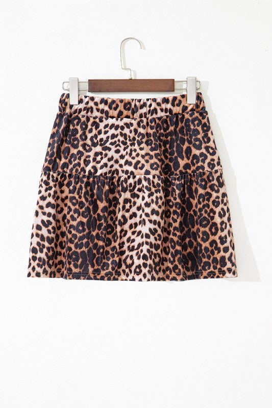 Leopard Tiered Patchwork Mini Skirt