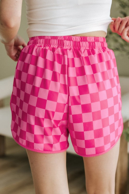 Checker Drawstring Elastic Waist Shorts