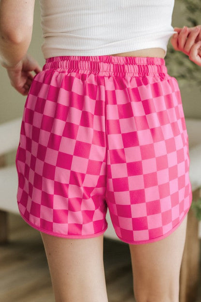 Checker Drawstring Elastic Waist Shorts