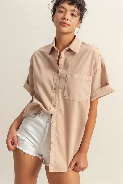 HYFVE Short Sleeve Button Down Oversized Shirt